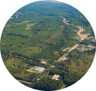 Aerial view of Wildlight's next phase of development showing roads being built.