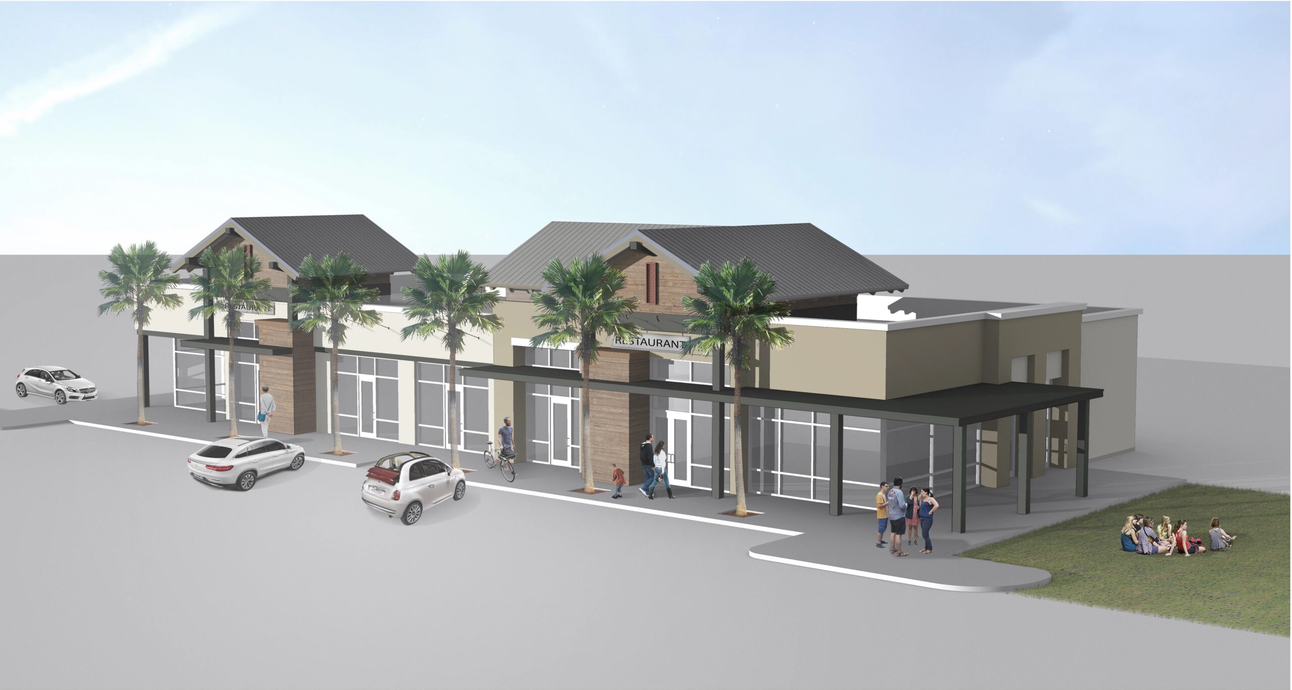 Exterior rendering of Skinner Bros. Realty's new multi-tenant complex that will feature Tasty's Burgers and Fries and Cold Stone Creamery.