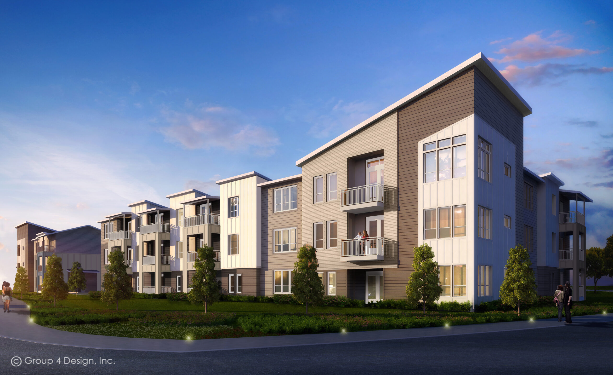 Exterior rendering of the first multi-family apartment complex at Wildlight.