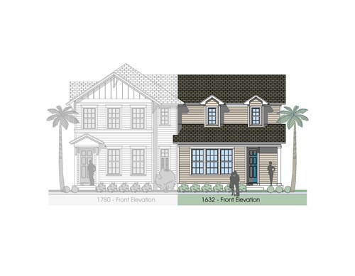 A rendering of a two - story home.