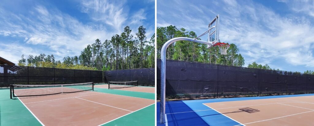 Pickleball and basketball courts in Coin Toss Park at Wildlight