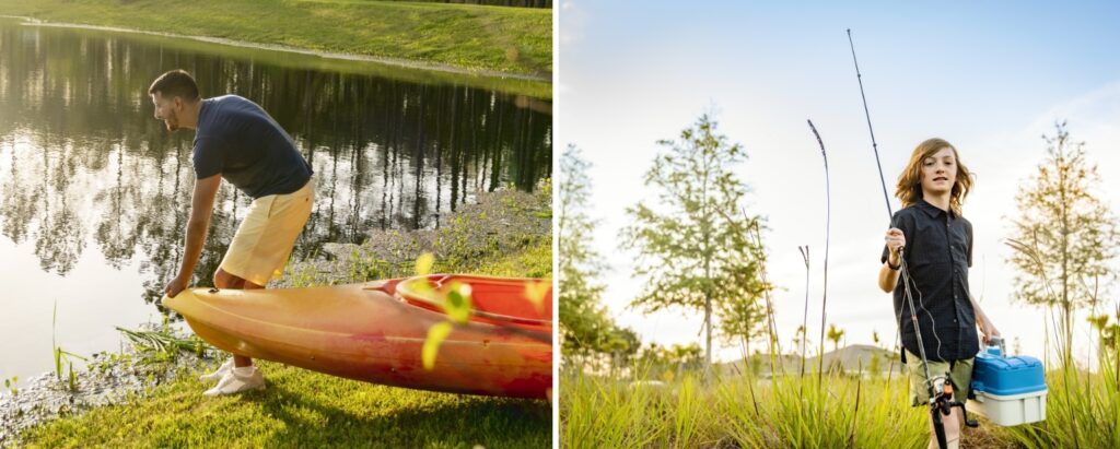 Kayak and fishing in Whistling Duck Pond at Wildlight