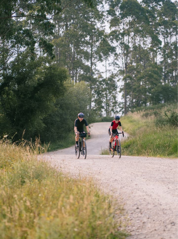 Bicyclist on trail in woods