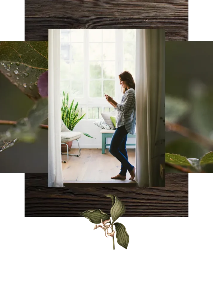 Woman reading text in an ornate frame