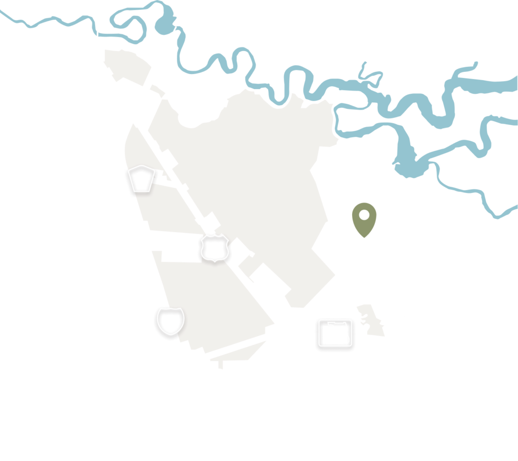 Simplified map showing a river at the top, major roads, and a green location marker on the right side near the river—highlighting the Wildlight Yulee Florida community.
