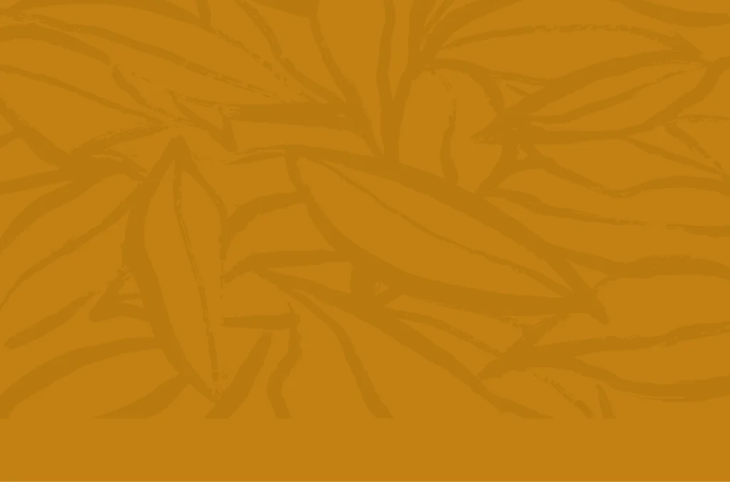 Abstract pattern of overlapping leaves in various shades of orange and brown, with bold outlines and a textured, stylized appearance inspired by the natural beauty surrounding the Wildlight master planned community.
