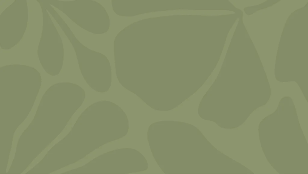 Abstract pattern of irregular, rounded shapes in two shades of green, evoking a stylized plant or leaf structure—reflecting the natural beauty found in new homes in Wildlight FL.