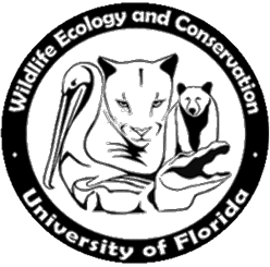 Black and white circular logo for the University of Florida Wildlife Ecology and Conservation, featuring a pelican, panther, bear, snake, and alligator—perfect for representing the Wildlight Yulee Florida community.