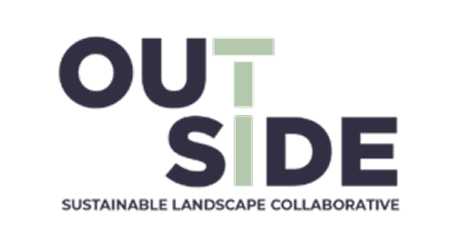 Logo with bold letters spelling "OUTSIDE," the "T" highlighted in green. Below, text reads, "Sustainable Landscape Collaborative," inspired by the eco-friendly vision of Wildlight Florida and homes in Nassau County Florida.