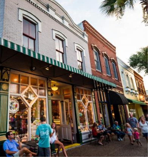 People milling about main street USA