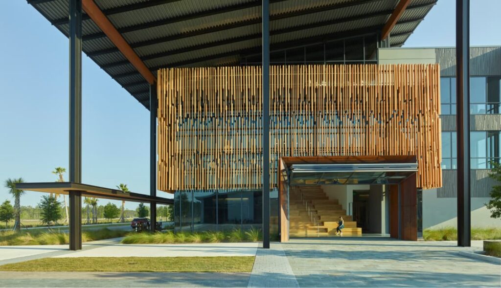 Light modern office building entrance-way